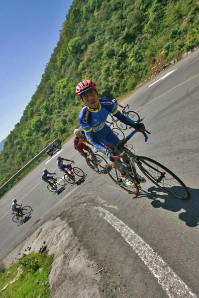 Carlos Lopez (Canels-turbo) looks up to see more climbing ahead.