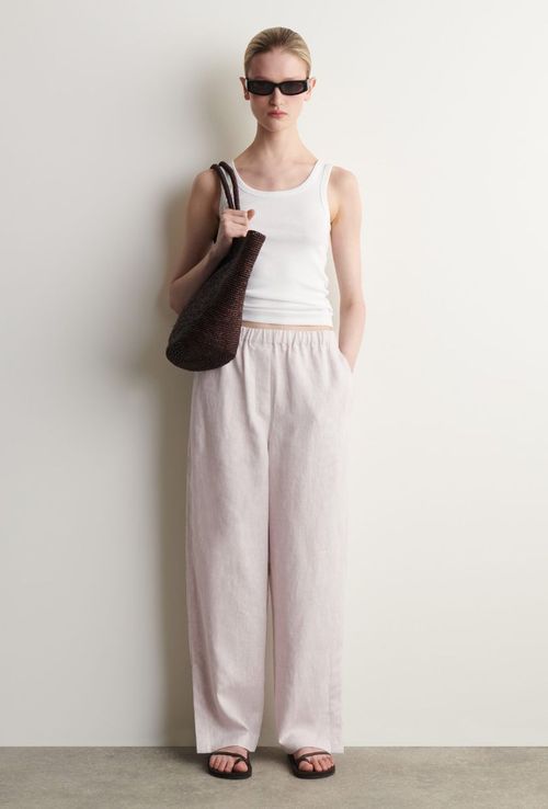 Elasticated Linen Barrel-Leg Trousers