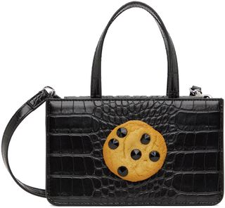 Black Small Faux Croc Jewel Cookie Bag