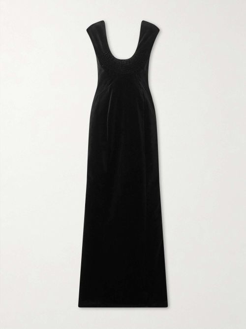 Shirred Cotton-Velvet Gown