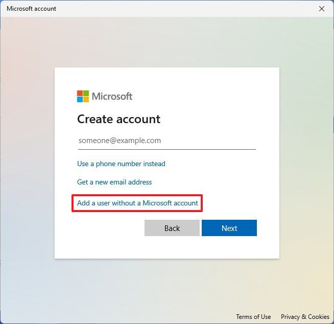 Add a user without a Microsoft account