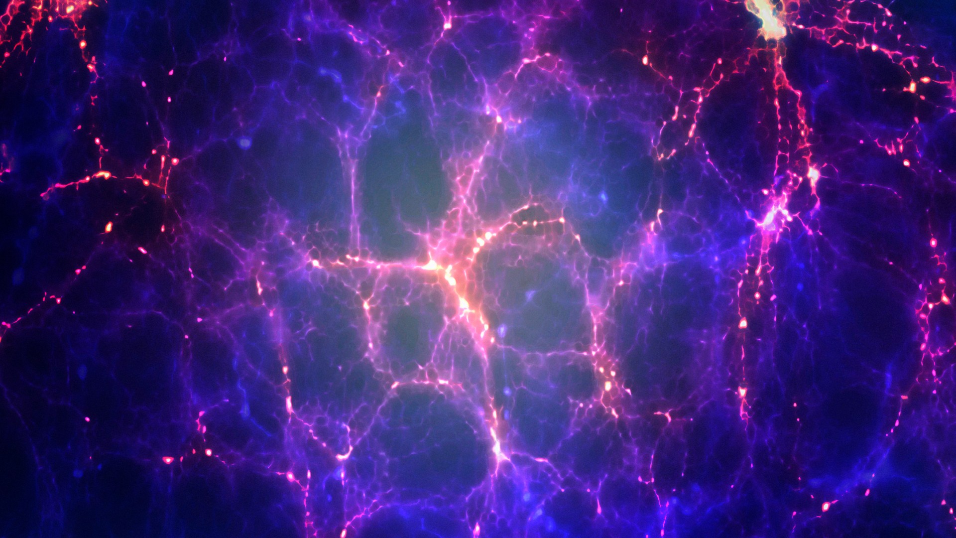 orange web-like strands on a purple background