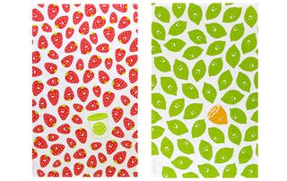 Sweet Strawberries, Sour Cream tea towel, and Lovely Limes, Bitter Lemon tea towel, both £10