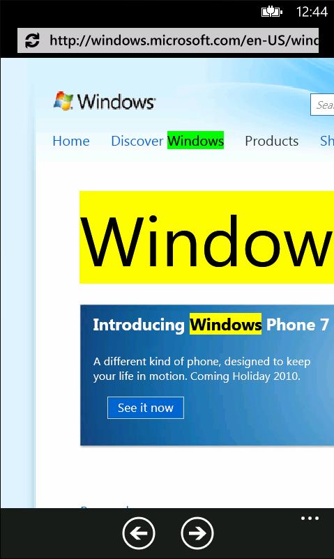 Windows phone 7 web select