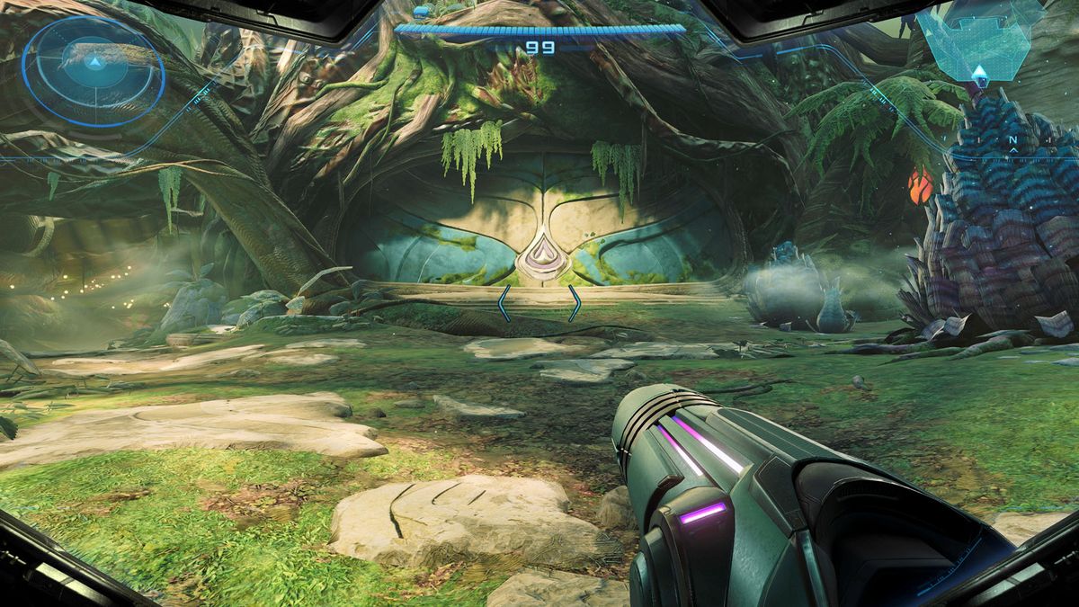 Samus approaches a door in Metroid Prime 4: Beyond on Switch 2