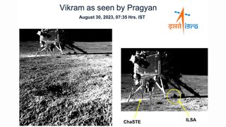 An image of the Chandrayaan 3 mission's Vikram lunar lander taken by the mission's Pragyan rover.