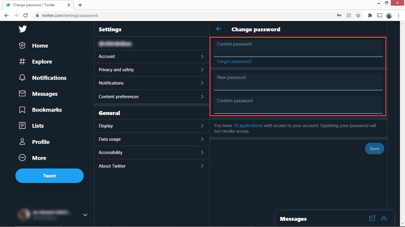 Twitter password