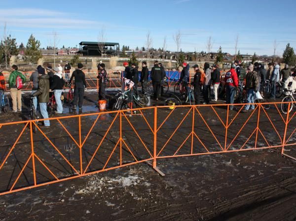 As is customary in 'cross, the pit area was two-sided. After riders pass by on side, crews shift everything over to the other side.