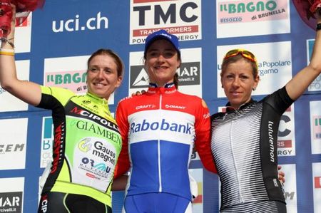The Trofeo Alfredo Binda podium: Tatiana Guderzo, Marianne Vos and Trixi Worrack