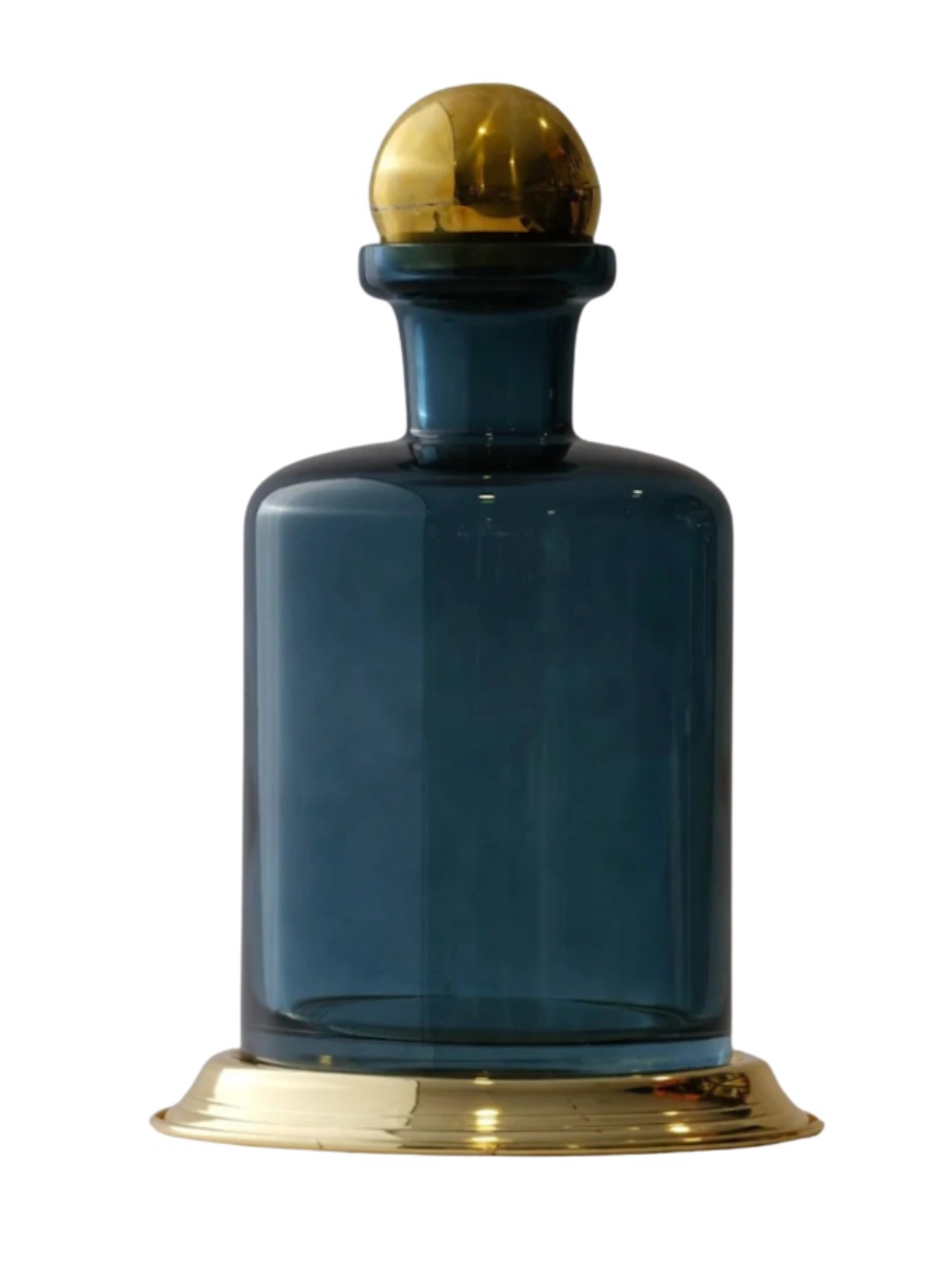 Smoked Glass Decanter With Polished Brass Base & Lid