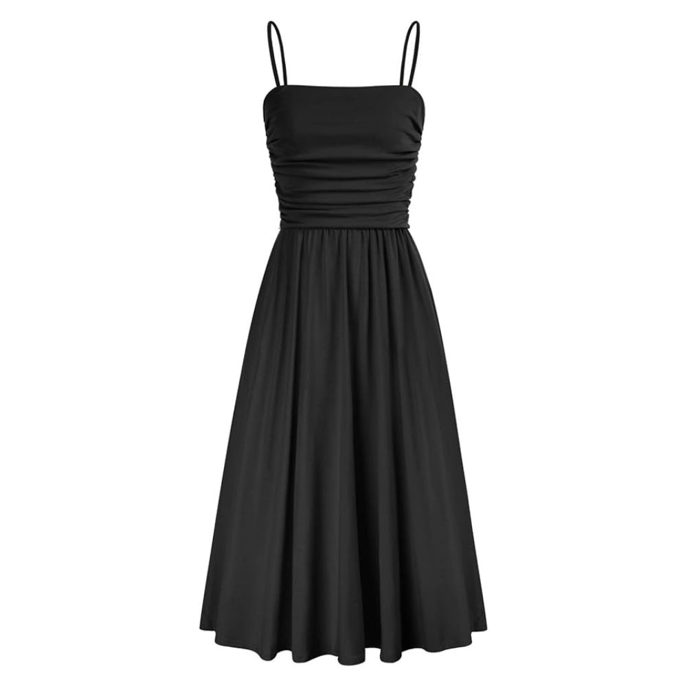 Grace karin black dress women english summer sleeveless spaghetti casual smocked smocked wedding guest dress ladies english black xxl