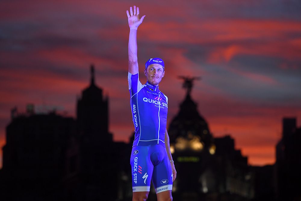 Matteo Trentin on the final Vuelta podium in Madrid