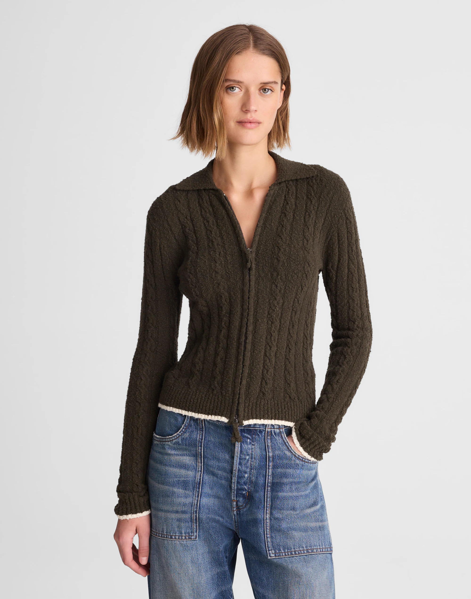 Cable-Knit Zip Cardigan