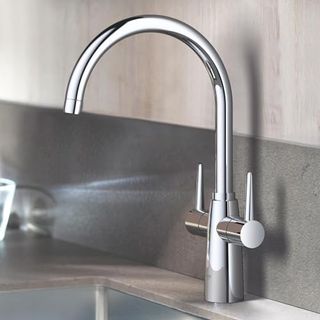 Grohe Ambi Quickfix - Two-Handle Kitchen Sink Mixer Tap (high C-Spout, 0°/150°/360° Adjustable Swivel Area, 1/2 Inch Tails, Minimum Recommended Pressure 0.4 Bar), Size 377 Mm, Chrome, 30189000