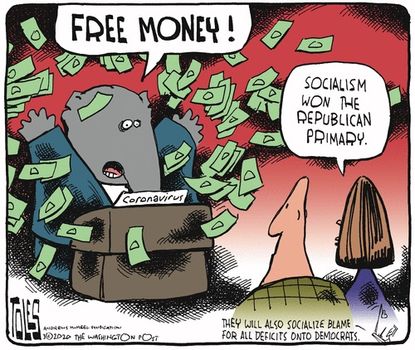 Political Cartoon U.S. Free 1000 dollars socialism won GOP coronavirus