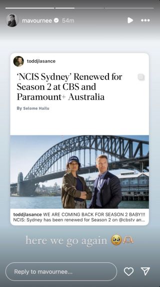 Mavournee Hazel's Instagram Story of NCIS: Sydney Season 2 renewal