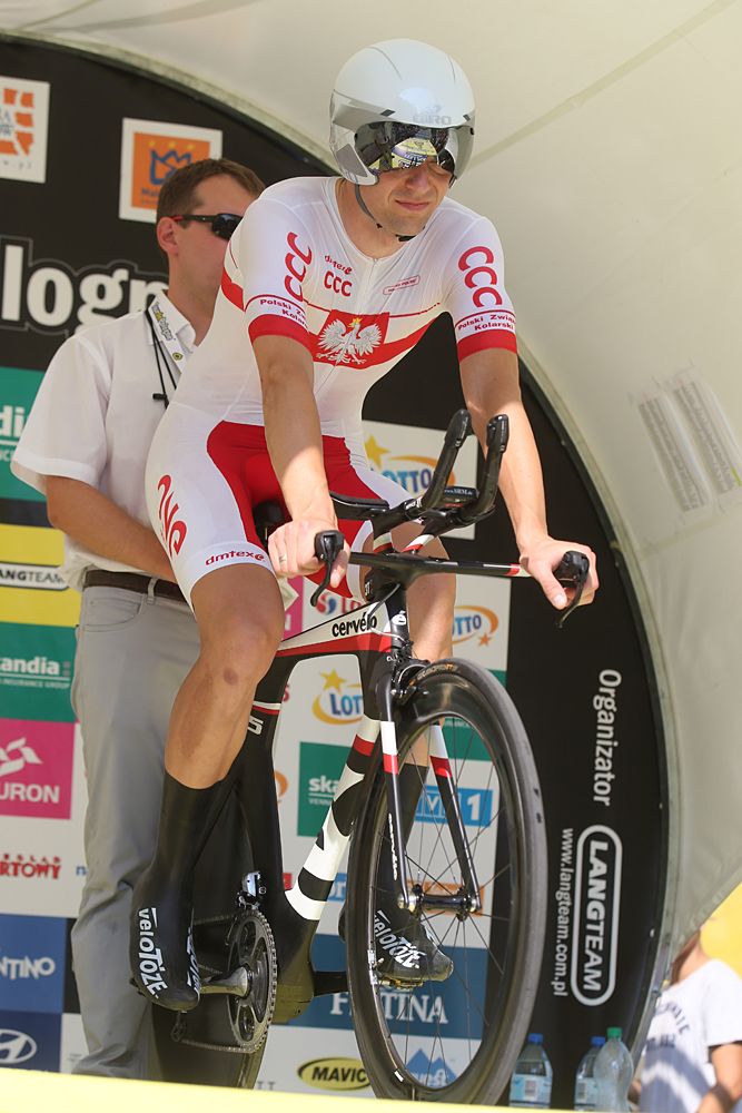 Marcin Bialoblocki (Poland) gets ready for the stage 7 time trial at the Tour de Pologne