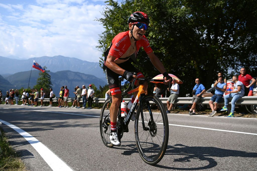 TRENTO ITALY SEPTEMBER 12 Hermann Pernsteiner of Austria competes during the 27th UEC Road Cycling European Championships 2021 Elite Mens Road Race a 1792km race from TrentoPiazza Duomo to TrentoPiazza Duomo UECcycling on September 12 2021 in Trento Italy Photo by Justin SetterfieldGetty Images