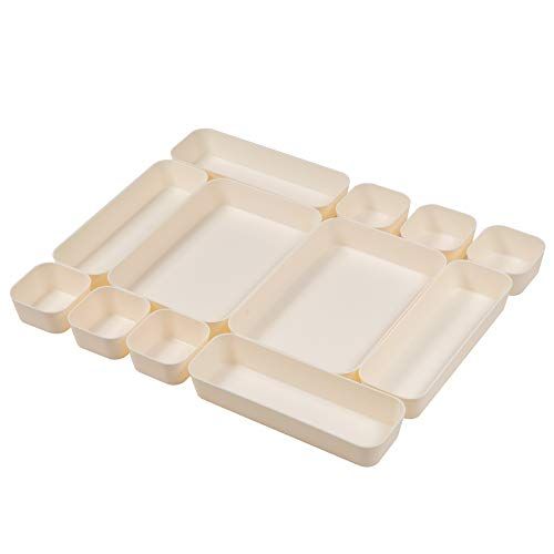 Set of 12 Beige Desk Drawer Organizers 