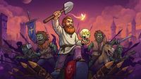 A graveyard keeper leading an undead army while holding a skull with dollar sign eyes