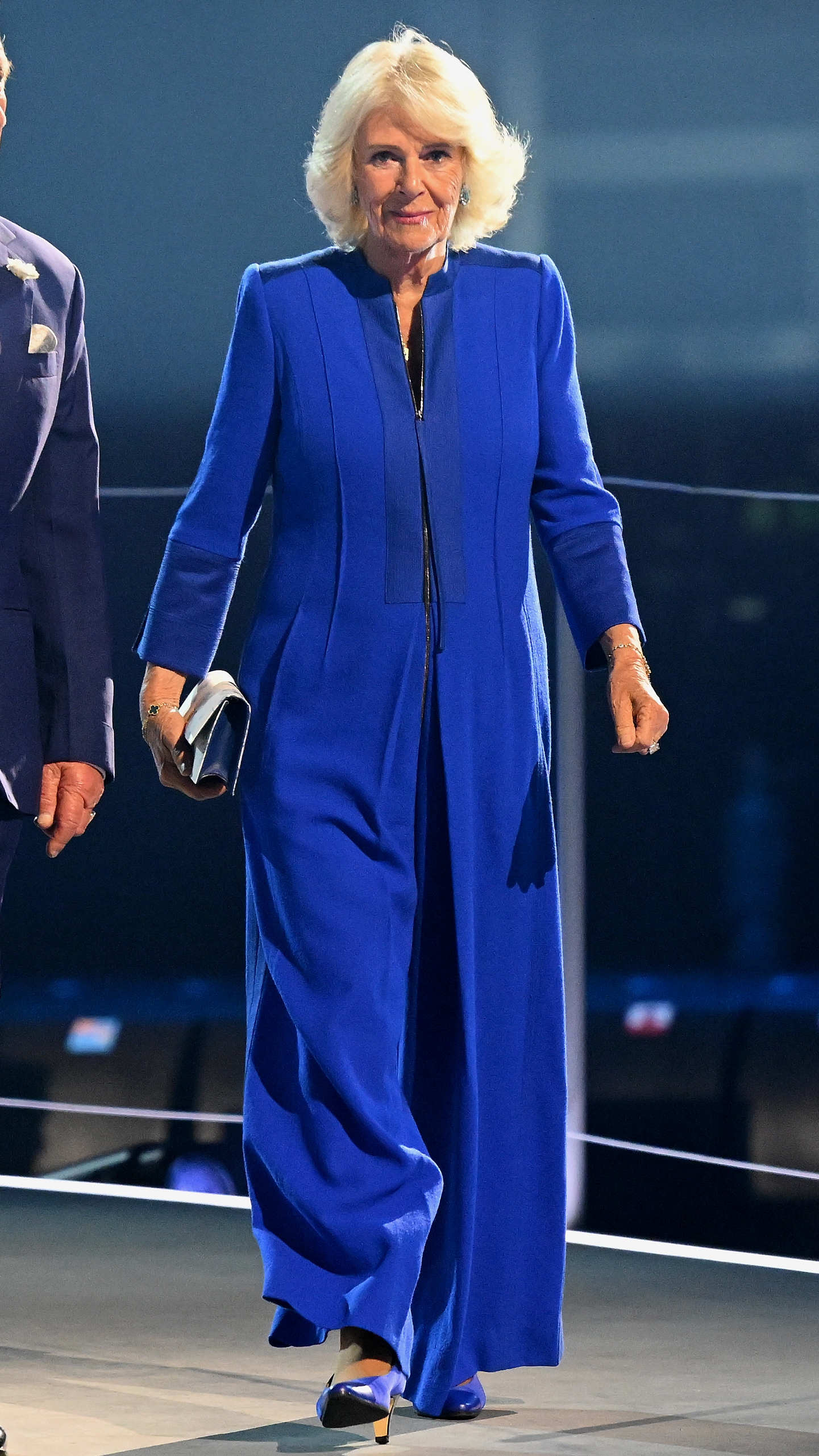 Queen Camilla walk on stage during the opening ceremony ahead of the Glasgow 2026 Commonwealth Games at The Hydro on July 23, 2026