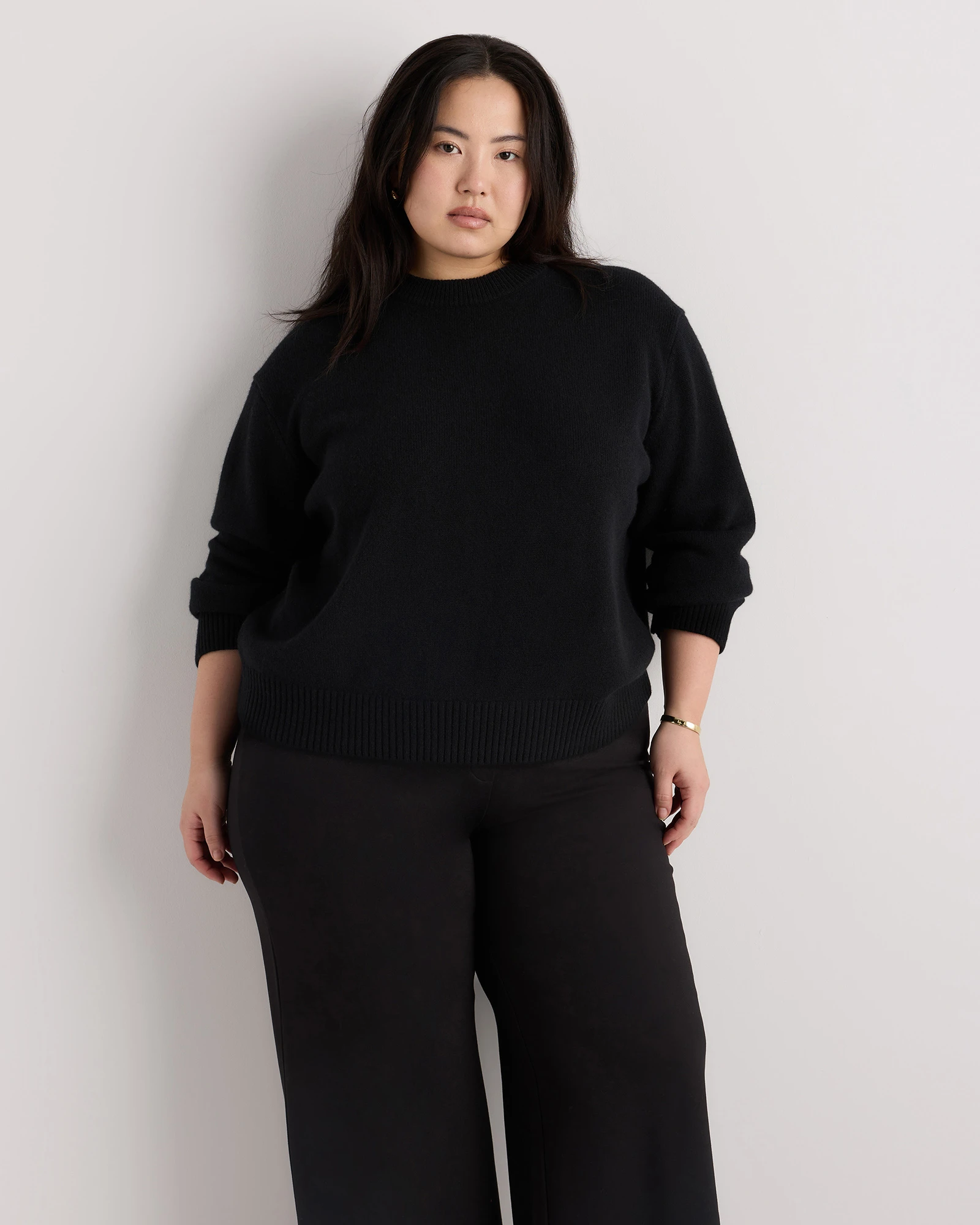 Mongolian Cashmere Oversized Crewneck Sweater - Plus Size in Black, Size 1x