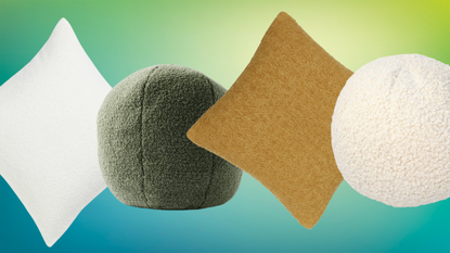 selection of boucle pillows of different shapes and colors