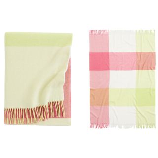 Plaid lime and pink wool throw
