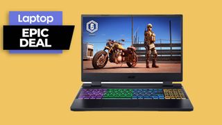 Acer Nitro 5 esports gaming laptop against orange background