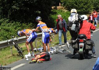 Janez Brajkovic and Robert Gesink crash, Tour de France 2011, stage five