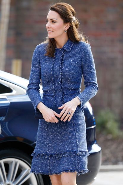 Royals often wear heavier materials and fitted silhouettes. 