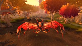 World of Warcraft - a blood elf rides a flight path through Eversong Woods