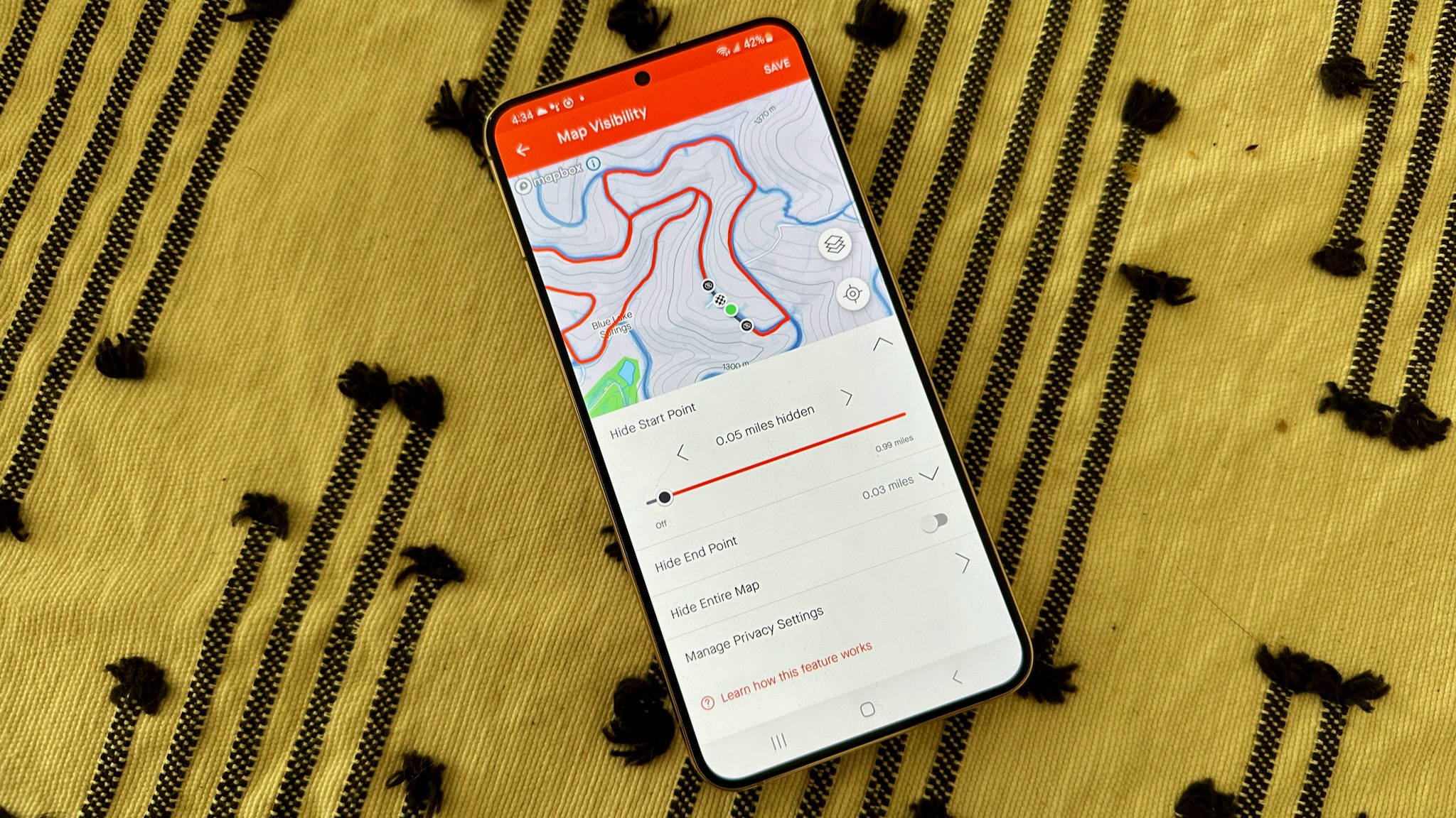 Controles de privacidade Strava em um Galaxy S22+