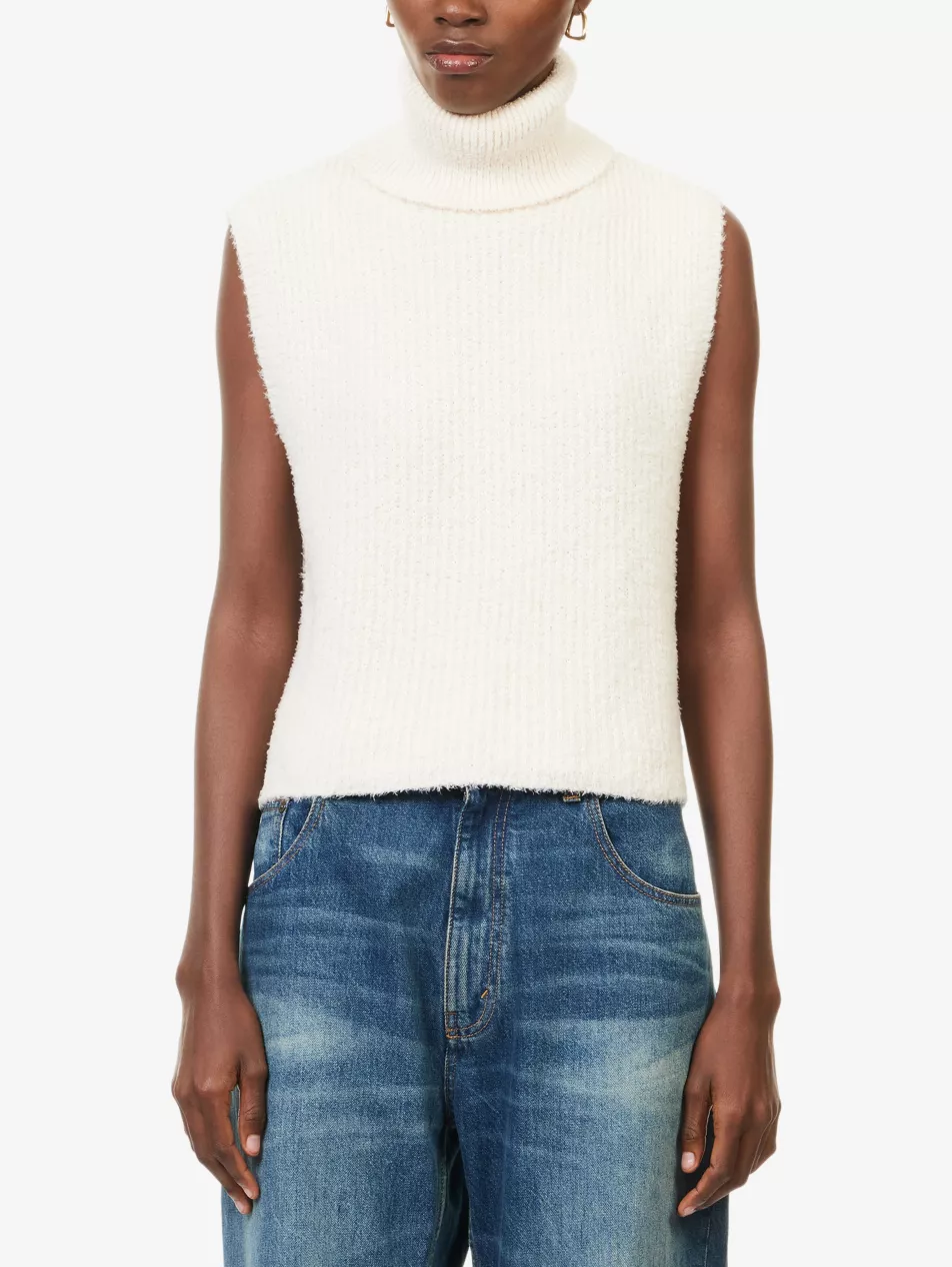 Turtleneck Sleeveless Cotton-Knit Top - Xs