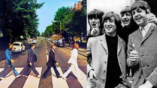 LEFT: The cover of the Beatles’ 1969 album, Abbey Road. RIGHT: The Beatles at the London Palladium, February 18, 1965