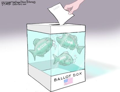 Political Cartoon U.S. ballot election 2020 Russia China Iran