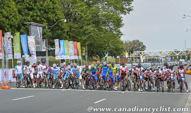 Riders line up before the start