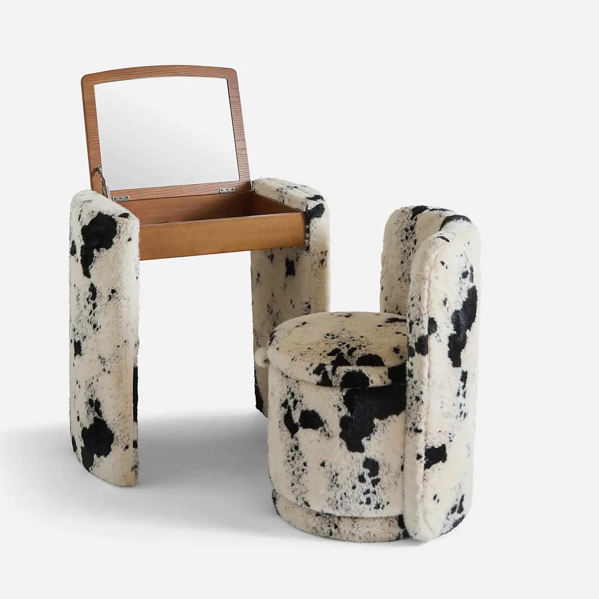 Dunelm Frankie Cow Print Compact Dressing Table Set with Mirror and Stool