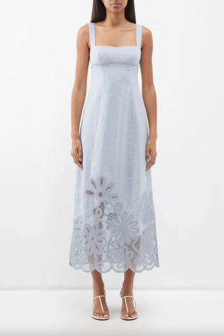 Clea Sophie floral-embroidered linen midi dress