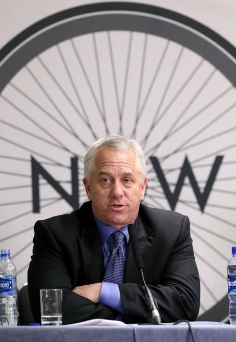 Greg LeMond addresses the media at the Change Cycling Now press conference in London