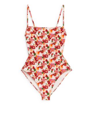 Square-Neck Swimsuit - White/red - Arket Gb