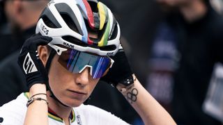 Pauline Ferrand-Prévot wearing the Elemento helmet from Kask at the MTB World Cup in Nové Město
