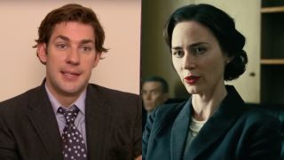 Side by side of John Krasinski in The US Office and Emily Blunt in Oppenheimer.