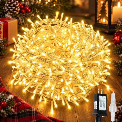 Kaq Connectable 240led 88ft String Lights, Christmas Lights Indoor Outdoor | Clear Wire Twinkle Fairy Lights Plug In, 13 Modes, Timer, Waterproof Christmas Trees Lights for Bedroom, Patio Warm White