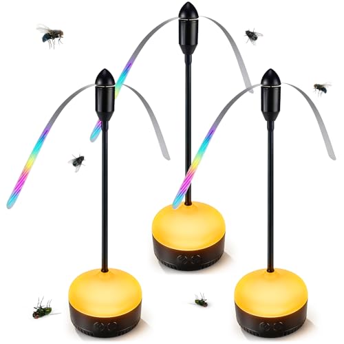 Fly Fans for Tables With Led Light, Battery Powered Fly Repellent Fan With Soft Holographic Blades, Quiet Table Fly Fan With Hook for Indoor &amp;amp; Outdoor Dining 3 Pack