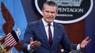 U.S. Secretary of War Pete Hegseth speaks during a news conference at the Pentagon on March 2, 2026 in Arlington, Virginia. Secretary Hegseth and Chairman of the Joint Chiefs of Staff General Dan Caine held the news conference to give an update on Operation Epic Fury. (Photo by Alex Wong/Getty Images)