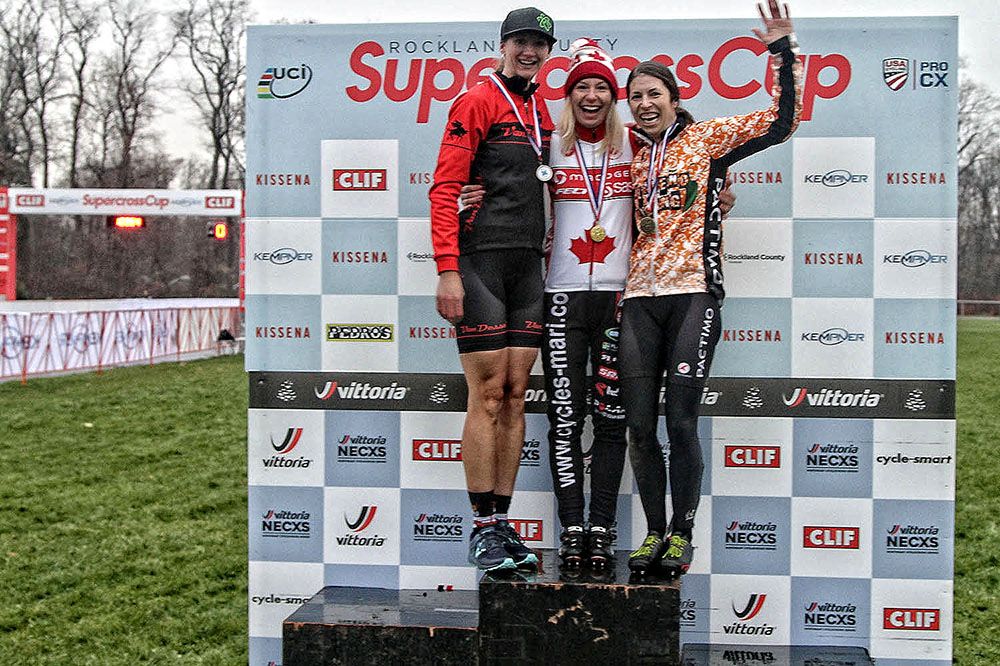 The womens podium L-R 2rd Cassandra Maximenco 1st Christel Ferrier Bruneau 3rd Kathryn Cummin