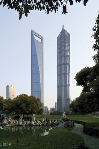 Jin Mao Tower designed by Skidmore Owings and Merrill and Shanghai World Financial Center designed by Kohn Pederson Fox