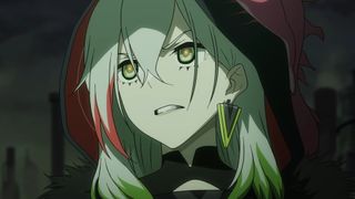Yu-Gi-Oh character in red hood grimacing