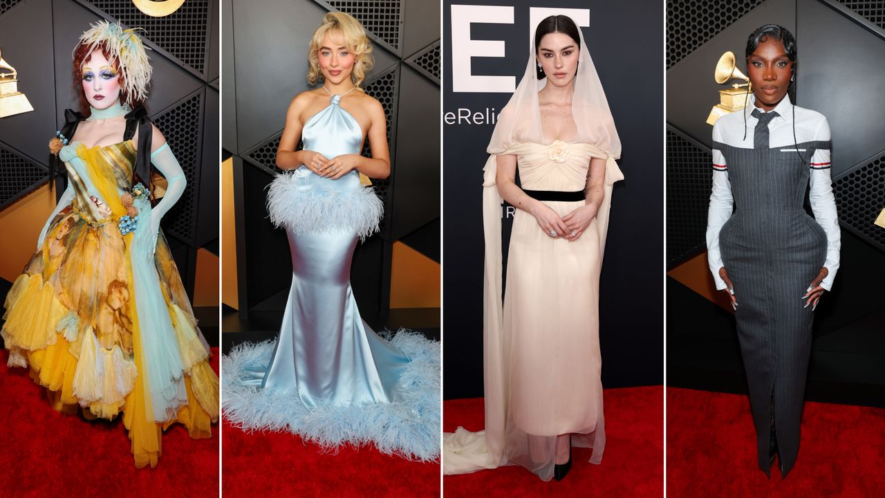 Split image of Chappell roan, sabrina carpenter, Gracie Abrams, and doechii attending the 67th Annual GRAMMY Awards at Crypto.com Arena on February 02, 2025 in Los Angeles, California